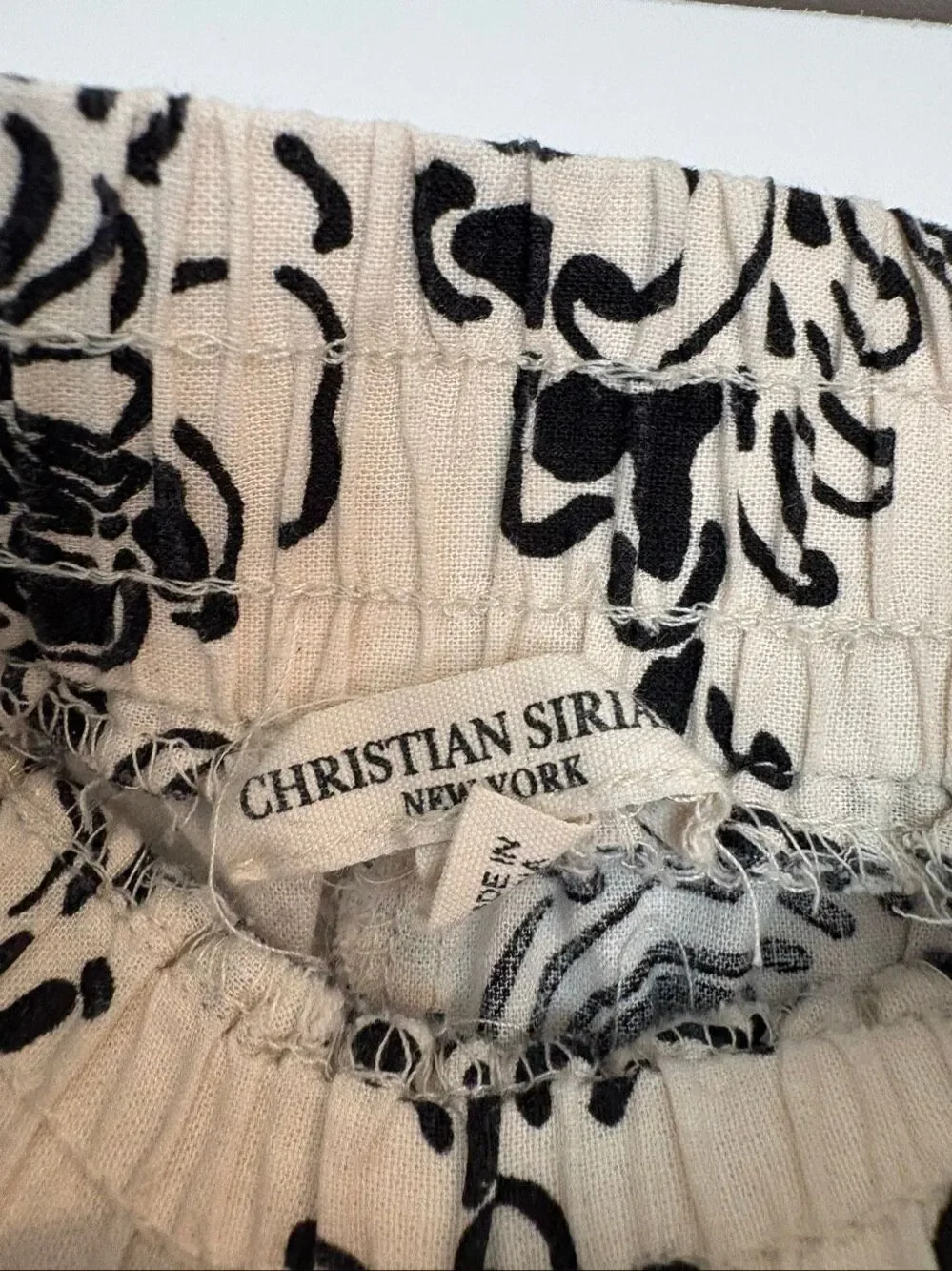 Christian Siriano Linen Blend Cream & Black Floral Print Wide Leg Pants Small